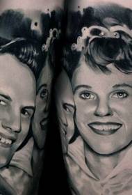 Old school black and white happy men and women portrait tattoo pattern