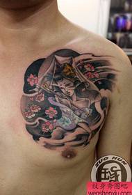Boys chest beauty geisha tattoo pattern