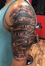 Ancient Tower Building Tattoo_A set of 9 tattoo pictures about the ancient tower building
