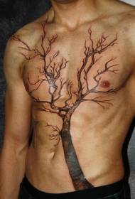 Home panxa un gran patró de tatuatge d’arbre