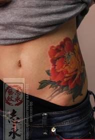Modello di tatuaggio colorato bellissimo fiore ondulato colorato lato peonia