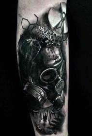 Arma realistica signu di radiazione negra cun mudellu di tatuaggi di maschera di gas