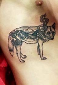 Wolf tattoo, male, side, waist, black, gray, wolf tattoo, picture
