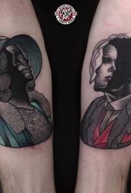 Estilo surrealista gizon koloretsu emakumearen erretratua tatuaje