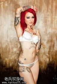 Strong redhead woman tattoo pattern