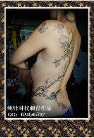 Beautiful belly waist to back beautiful flower and bird tattoo pattern