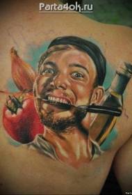 Shoulder color comedy male portrait tattoo pattern