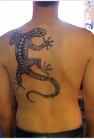 Male back large lizard totem tattoo pattern