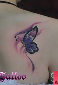 Beautiful color butterfly tattoo pattern on the shoulder of a girl