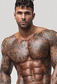 Patrón de tatuaje muscular guapo europeo y americano masculino