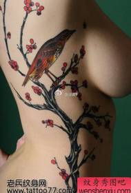 Beauty side waist magpie plum tattoo pattern