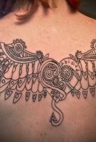 Male back lined wings with heart tattoo pattern