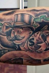 Stor arm tegneserie mannlig og pengesekk tatoveringsmønster