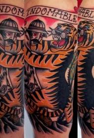 Цвят на рамото стара школа цветна татуировка на мъртъв тигър