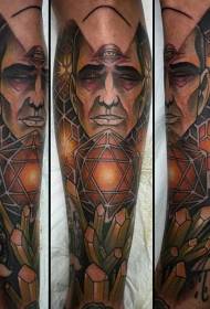 Άνδρας χρώματος βραχίονα με μοτίβο τατουάζ κρυστάλλων μαγικής μπάλας