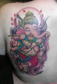Femme à la mode retour belle flûte comme image de tatouage de dieu