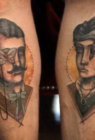 Arm surrealistický styl portrét muže a ženy s tetování ptačí motýl