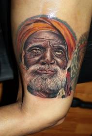 Realistic beard of colored beard old man tattoo