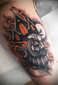 Szürrealisztikus színes ember és démon tetoválás