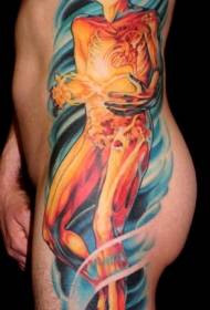 Men's side rib biomechanical mechanical color tattoo pattern