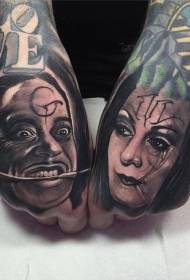 A manu di culore horror stile d'omi è donne ritratte ritratti di tatuaggi