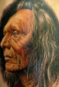 Realistic old Indian man tattoo in realistic style