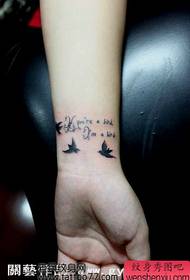 Beautiful and popular wrist letter bird tattoo pattern