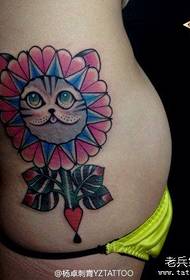 美女腰部可爱流行的猫咪纹身图案