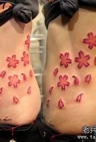 Beautiful belly to the side waist beautiful color cherry blossom tattoo pattern