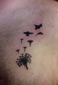 Dandelion and bird black tattoo pattern