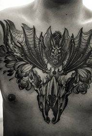 Male front chest popular cool bat sheep head tattoo tattoo pattern