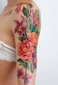 Tattoo Floral 9 шакли гулҳои рангини зебои занона