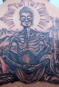 Hladový Buddha tetování na zadní meditaci
