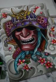 Manoscrittu tradiziunale di mudellu di tatuaggi di fiori di samurai