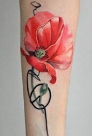 Girl Chinese style flower splash ink tattoo pattern