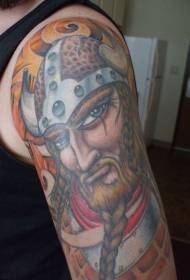 Big arm weave beard of viking warrior colored tattoo pattern