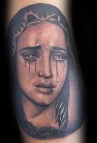 Käe värvi nutva naise portree tätoveeringu muster