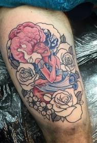 Flor de cor coxa co patrón de tatuaxe de muller fantasía