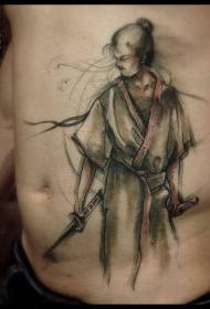 Personagem de tatuagem de retrato de samurai de cor para a personalidade do abdômen