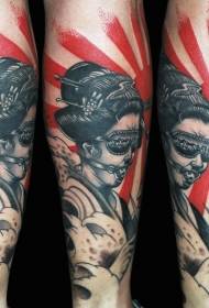 Arm new school style color geisha tattoo picture
