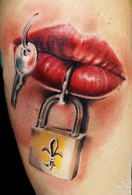 3D color woman mouth and key tattoo pattern