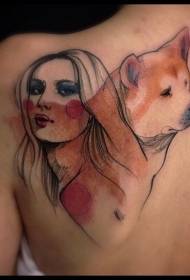 Volta cor ilustração estilo triste cachorro e mulher tatuagem padrão