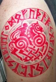 Shoulder Viking round red seal on the warrior tattoo