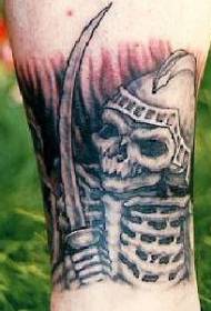 Leg color skull warrior sword tattoo pattern