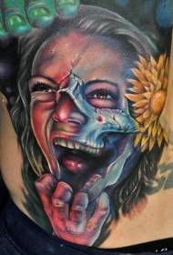 Waist upset modern style horror female portrait tattoo