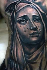 Waist side black brown portrait style crying woman tattoo