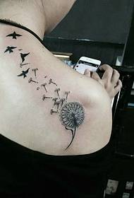 Tattoo pattern with dandelion and little swallow