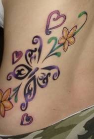Female waist side color flower tattoo pattern