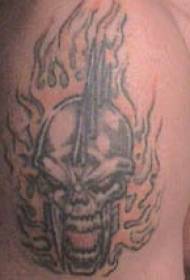 Shoulder flame skull warrior tattoo pattern