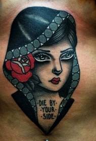 Belly old school style woman tattoo picture
